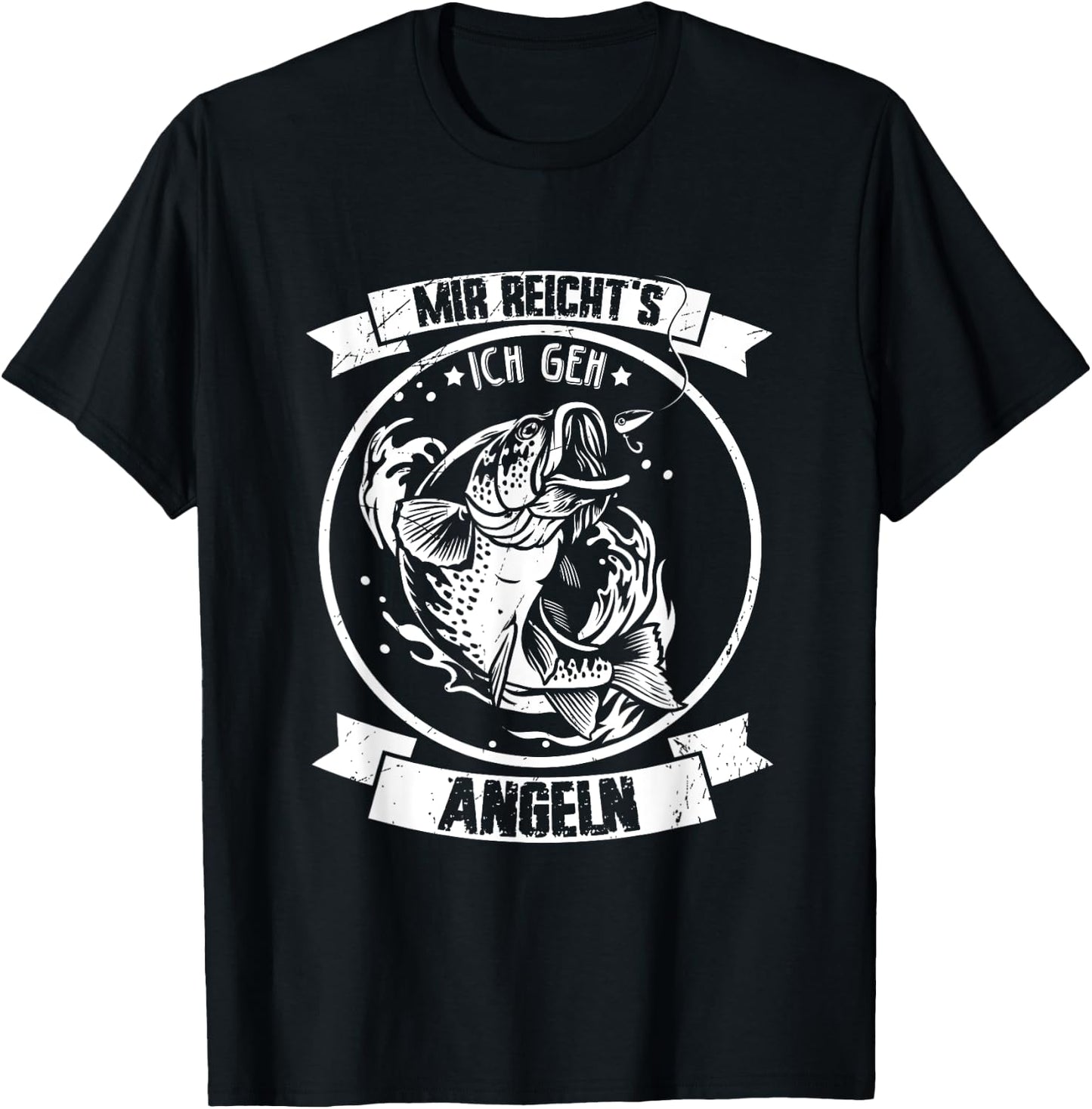 Mir reichts ich geh Angeln Fischen Fischer Angler - Mir reichts ich geh Angeln Shirts & co. - Herren - Schwarz - S - Kurzarm - Klassische Passform - 100% Polyester - Fishing T-Shirt - T-Shirt | Black