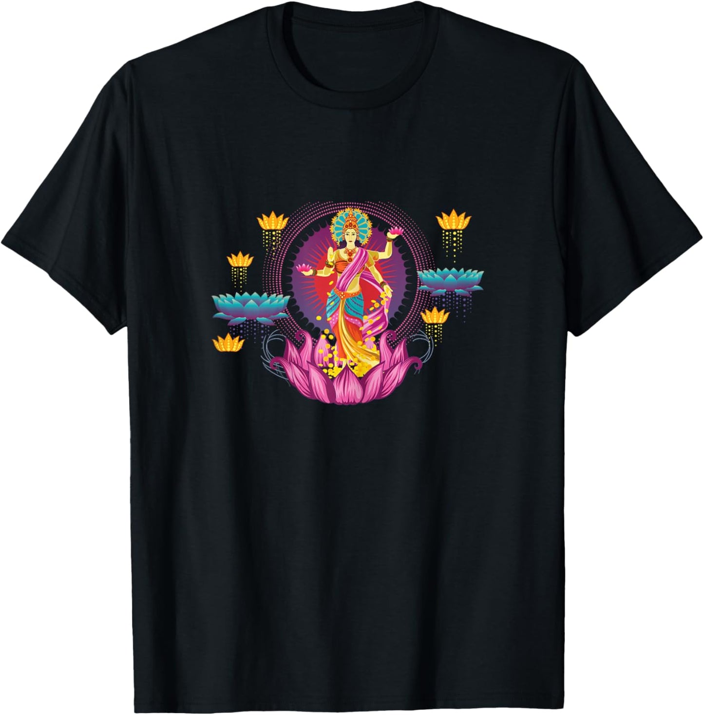 Beautiful Lakshmi Shirt Hindu Goddess of Wealth & Prosperity T-Shirt - T-Shirt | Black