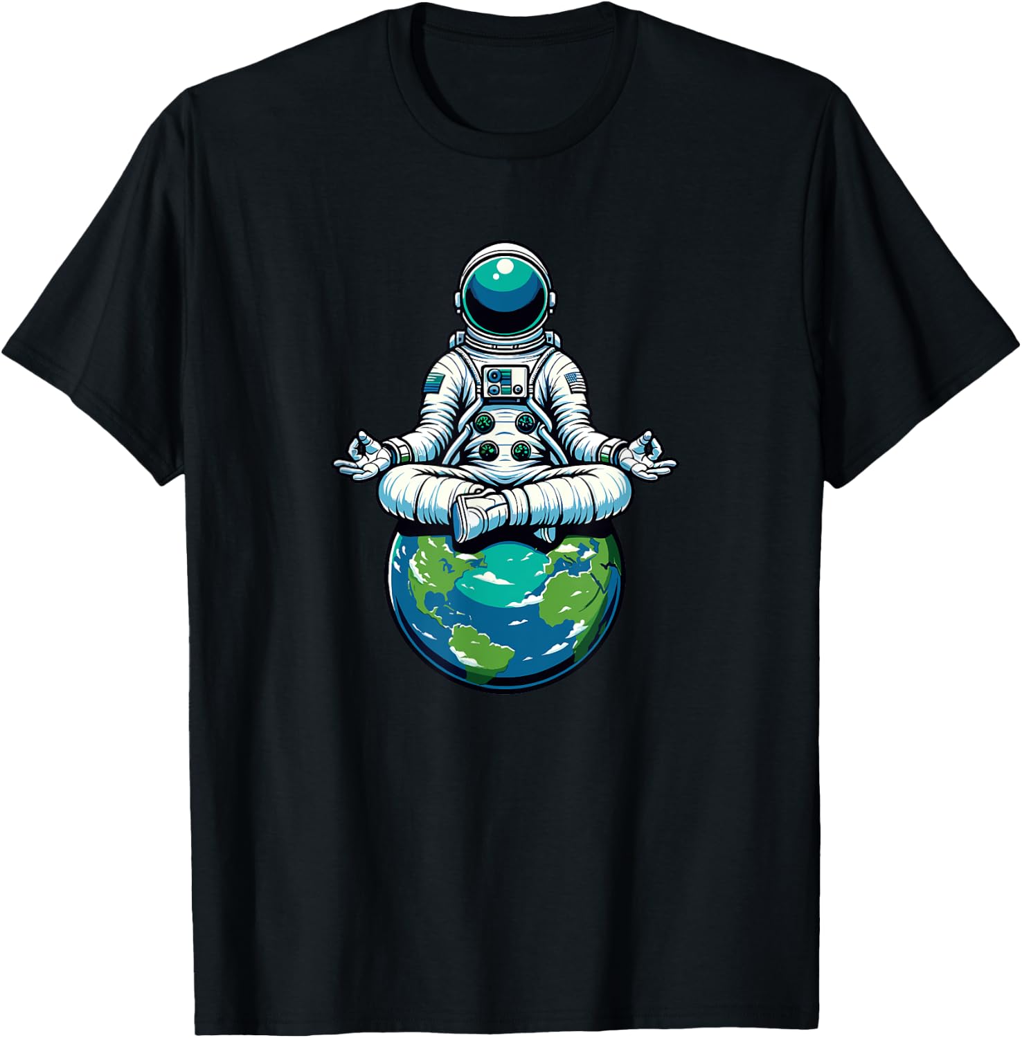 Meditating Astronaut Earth Planet Meditation T-Shirt - T-Shirt | Black