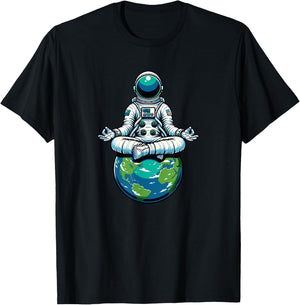 Meditating Astronaut Earth Planet Meditation T-Shirt - T-Shirt | Black