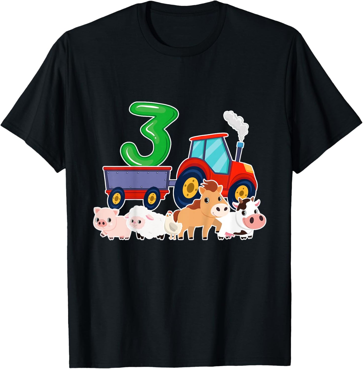 3rd Birthday Tractor 3 Years Old Farm Animals Birthday Gift T-Shirt - T-Shirt | Black
