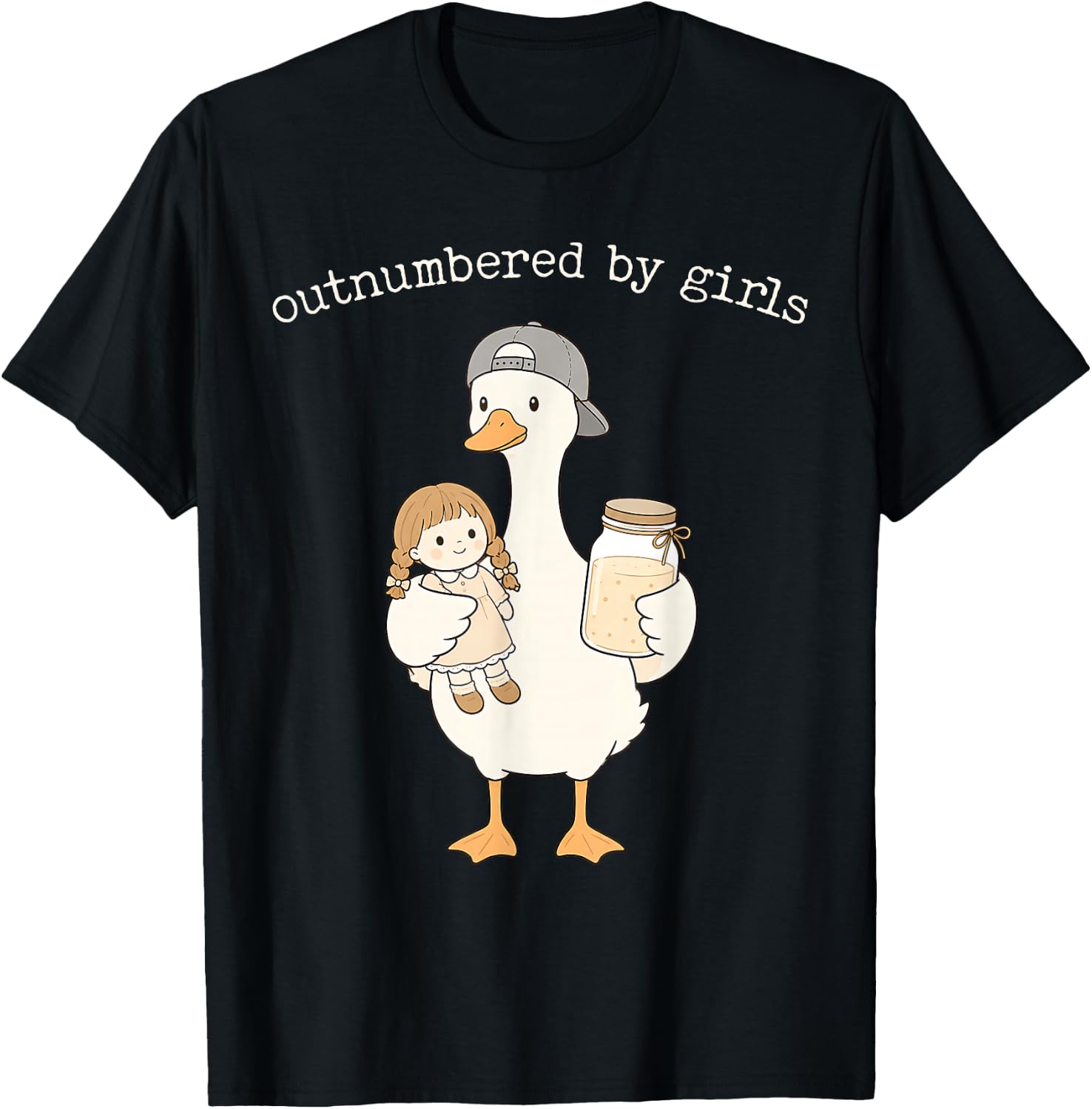 Outnumbered By Girls Funny Dad of Daughters Father's Day T-Shirt - T-Shirt | Black