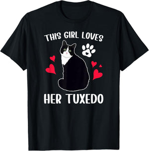 Girl Loves Tuxedo Cat Mom Tuxedo Cat Owner Tuxedo Cat Lover T-Shirt - T-Shirt | Black