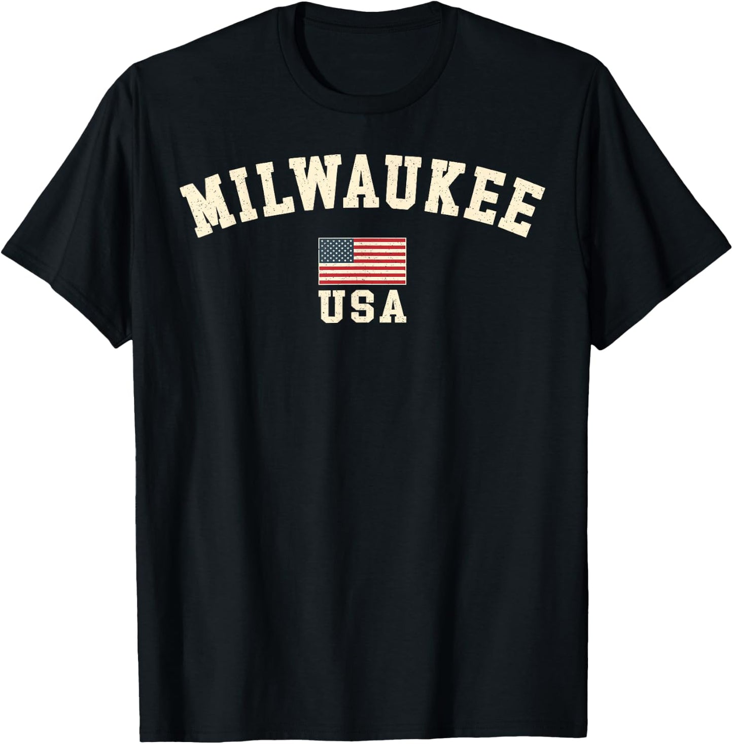 Vintage American Flag Milwaukee Wisconsin Souvenir Retro T-Shirt - T-Shirt | Black