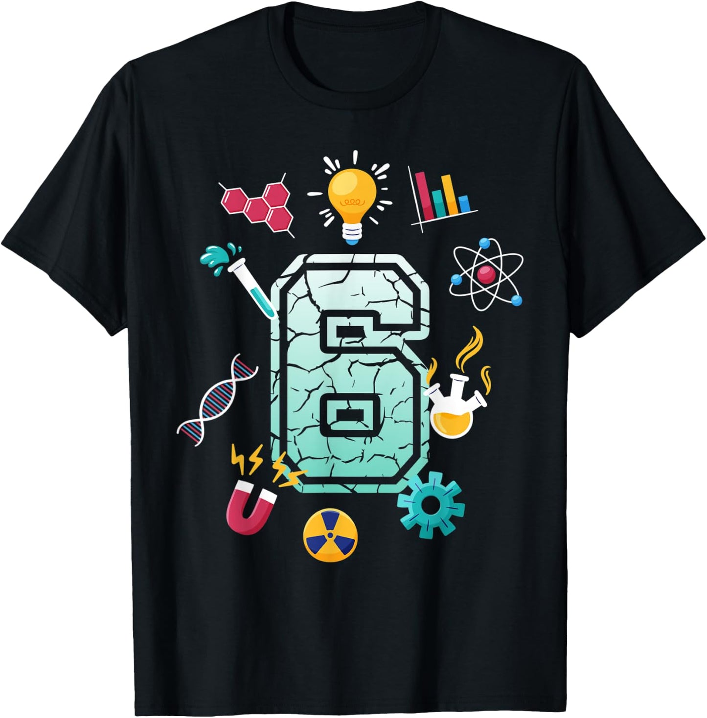 Science 6 Year Old Birthday School Party Scientific Matching T-Shirt - T-Shirt | Black