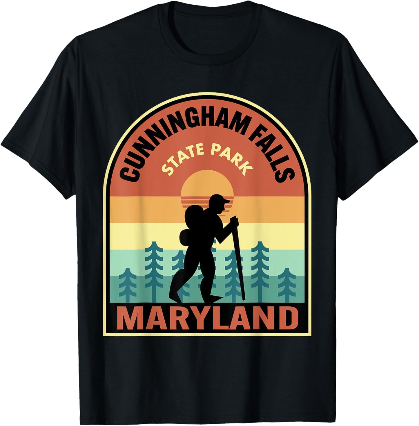 Cunningham Falls State Park Maryland Retro Hiking T-Shirt - T-Shirt | Black