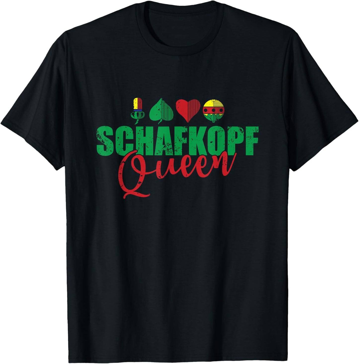 Sheep Head Queen Card Game Playing Card , black T-Shirt - T-Shirt | Black