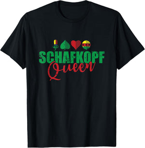 Sheep Head Queen Card Game Playing Card , black T-Shirt - T-Shirt | Black