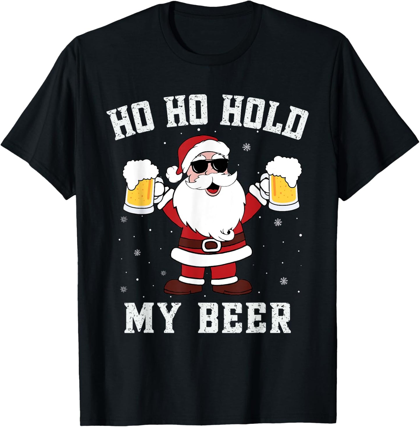 Ho Ho Hold My Beer Funny Santa Drinking Beer Xmas costume T-Shirt - T-Shirt | Black
