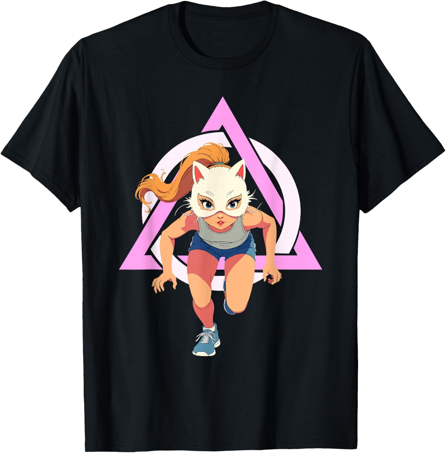 Quadrobics Girl Therian Jump Cat Mask , Black, S T-Shirt - T-Shirt | Black