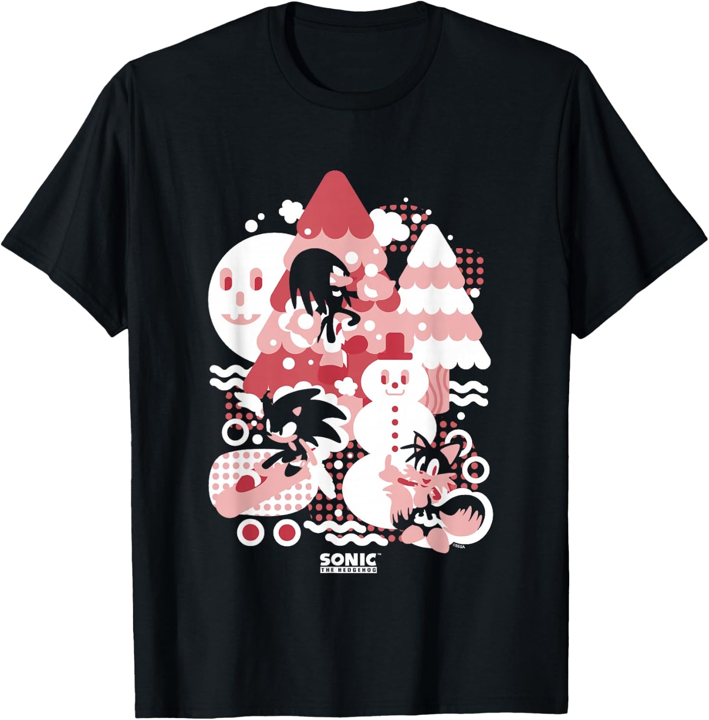Sonic The Hedgehog Christmas Sonic Tails Knuckles Winter Fun T-Shirt - T-Shirt | Black