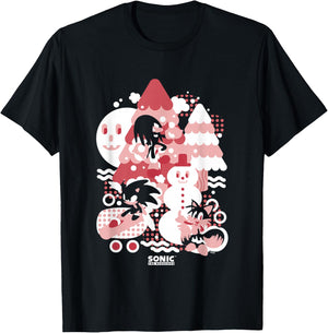 Sonic The Hedgehog Christmas Sonic Tails Knuckles Winter Fun T-Shirt - T-Shirt | Black