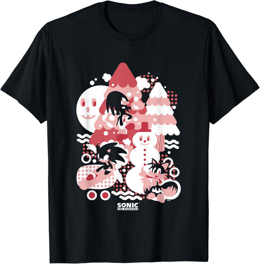Sonic The Hedgehog Christmas Sonic Tails Knuckles Winter Fun T-Shirt - T-Shirt | Black