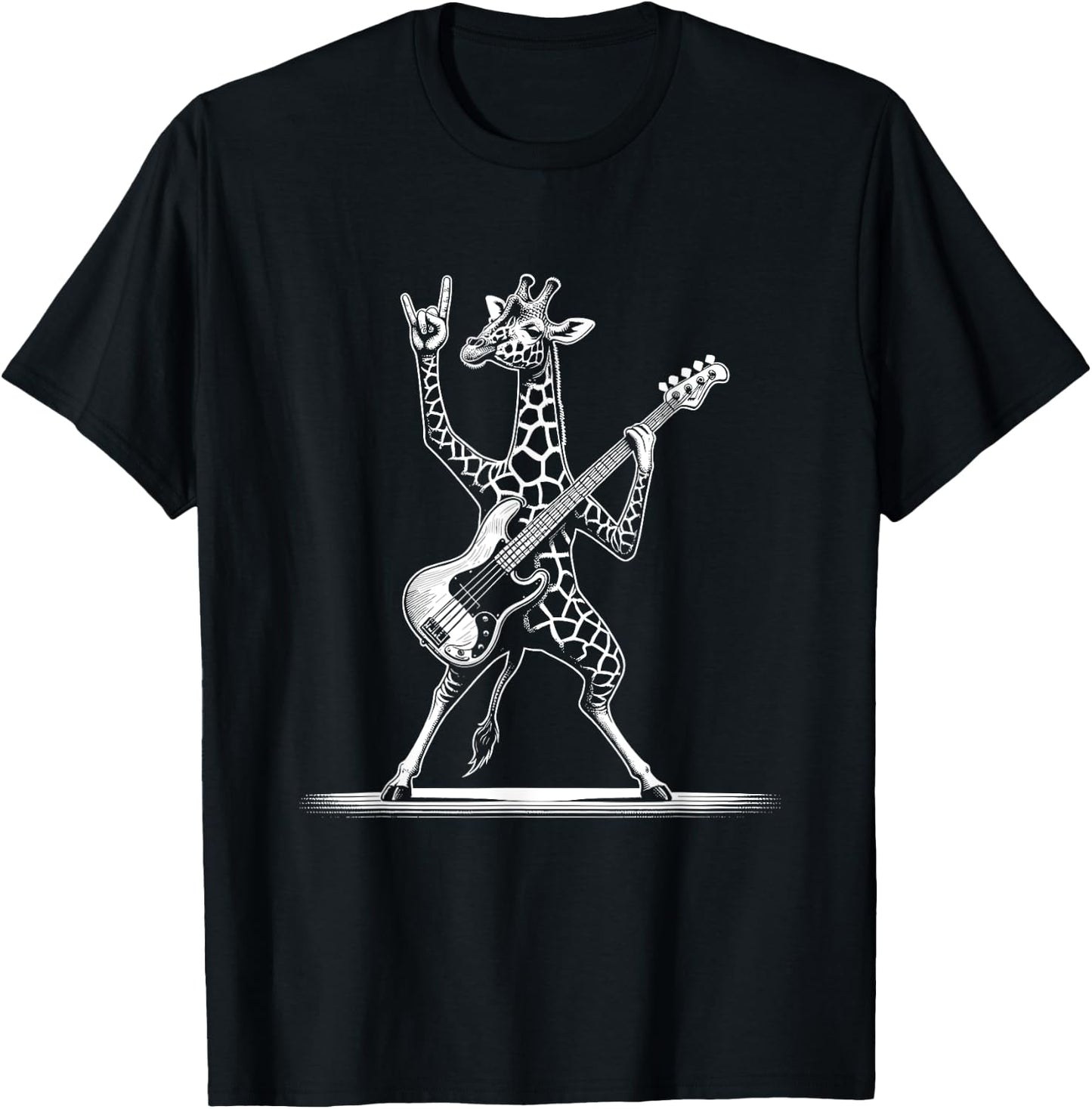 Rock n Roll Giraffe Playing Guitar Funny Giraffe T-Shirt - T-Shirt | Black