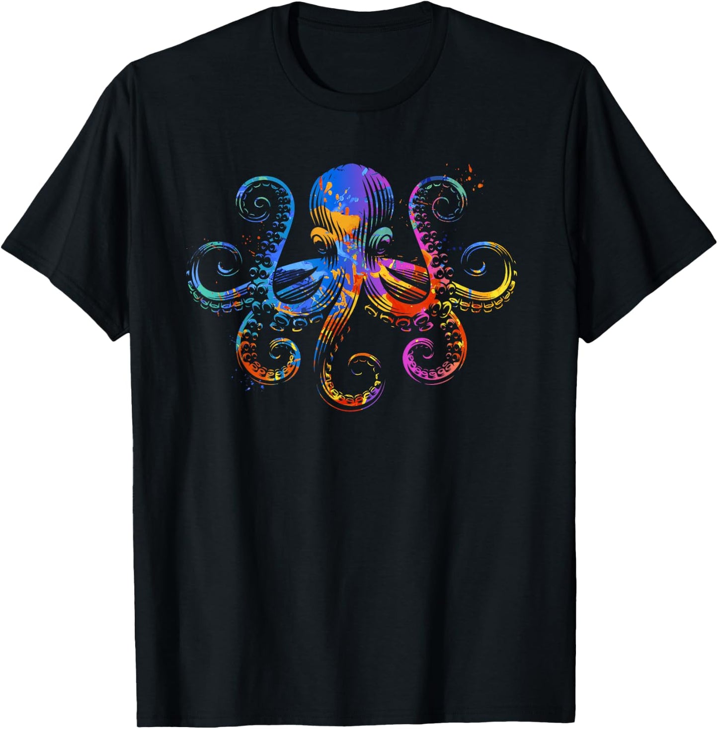 Octopus Graphic - Colorful Ocean Octopus Design T-Shirt - T-Shirt | Black