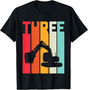 Kids 3rd Birthday Boy 3 Year Old Construction Truck Excavator T-Shirt - T-Shirt | Black