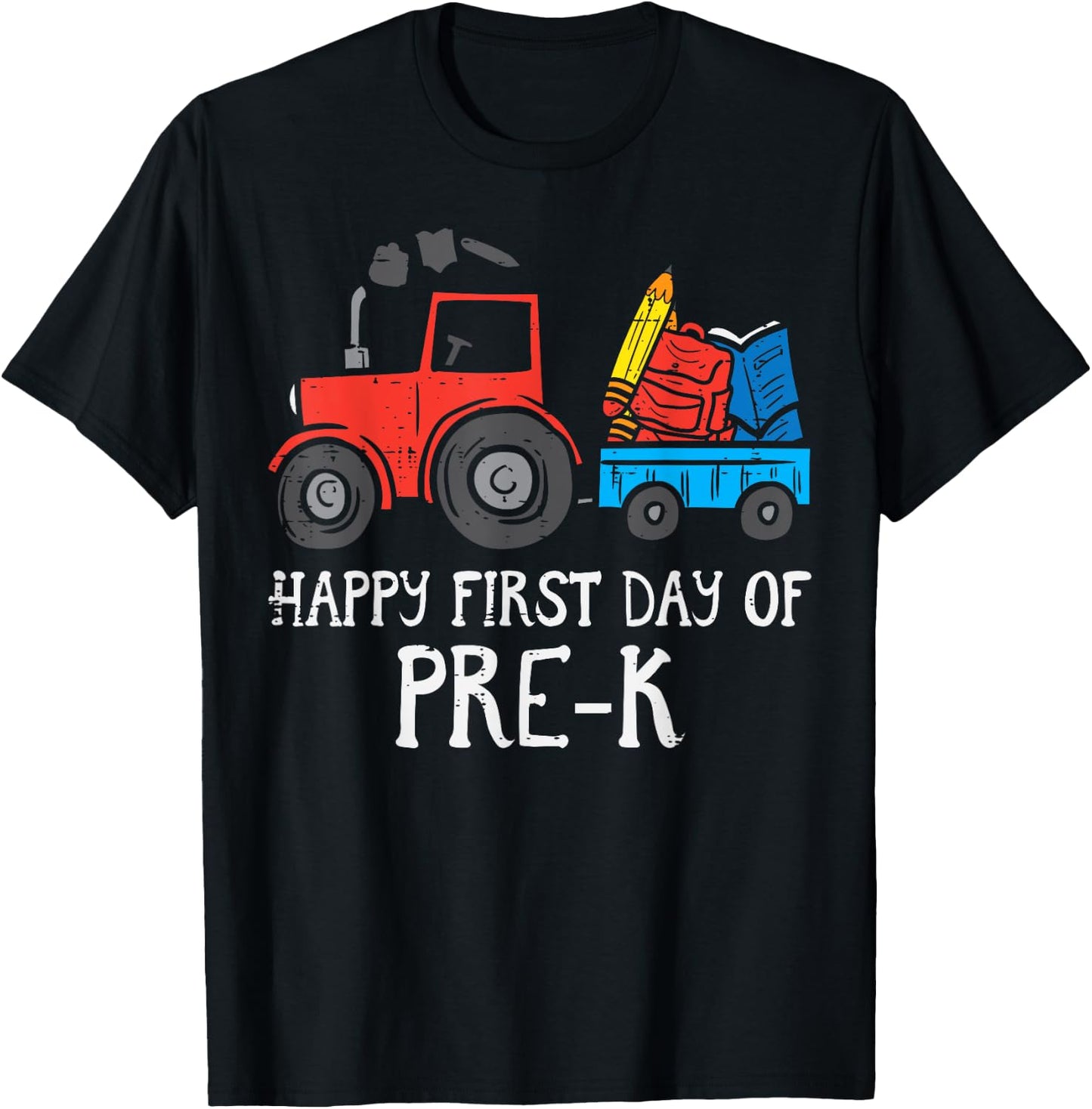 Tractor Happy First Day Of Pre-K Prek School Farm Truck Boys T-Shirt - T-Shirt | Black