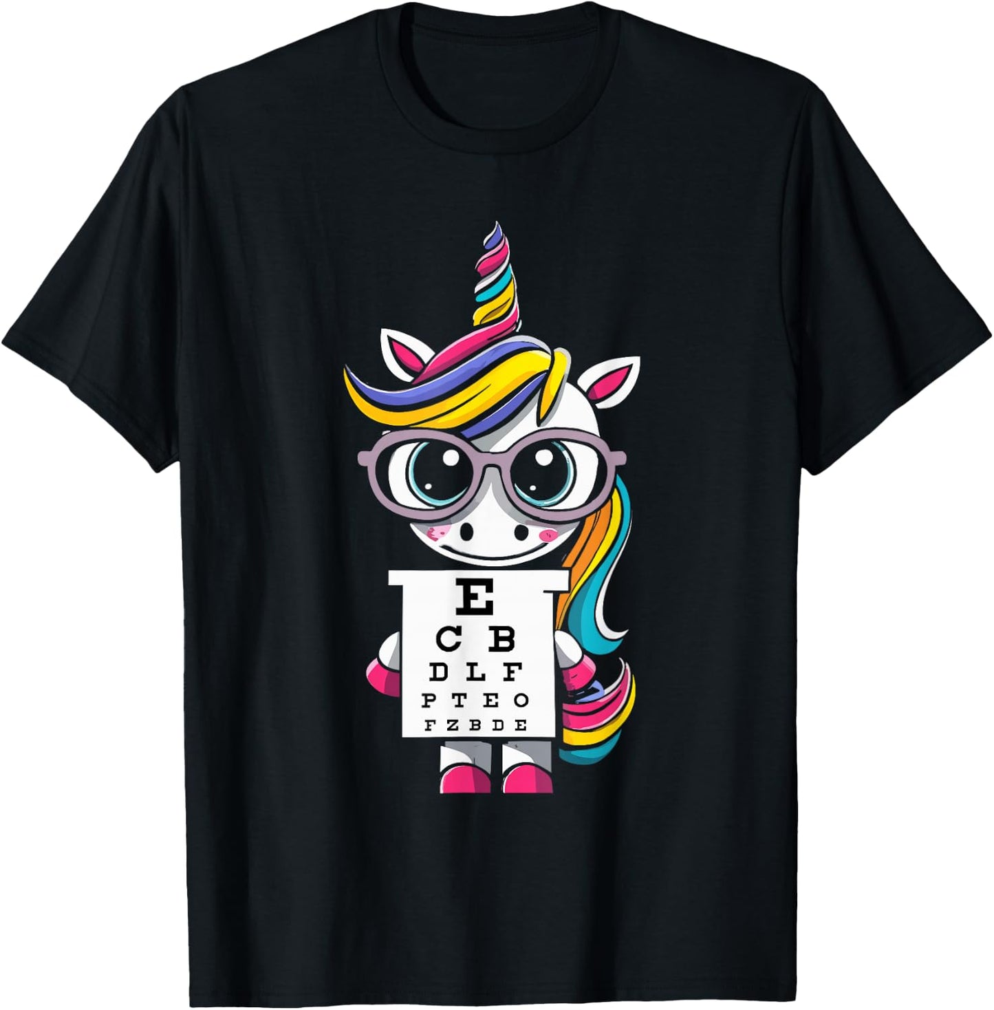 Funny Eye Test Unicorn Chart Eye Chart Ophthalmologist T-Shirt - T-Shirt | Black