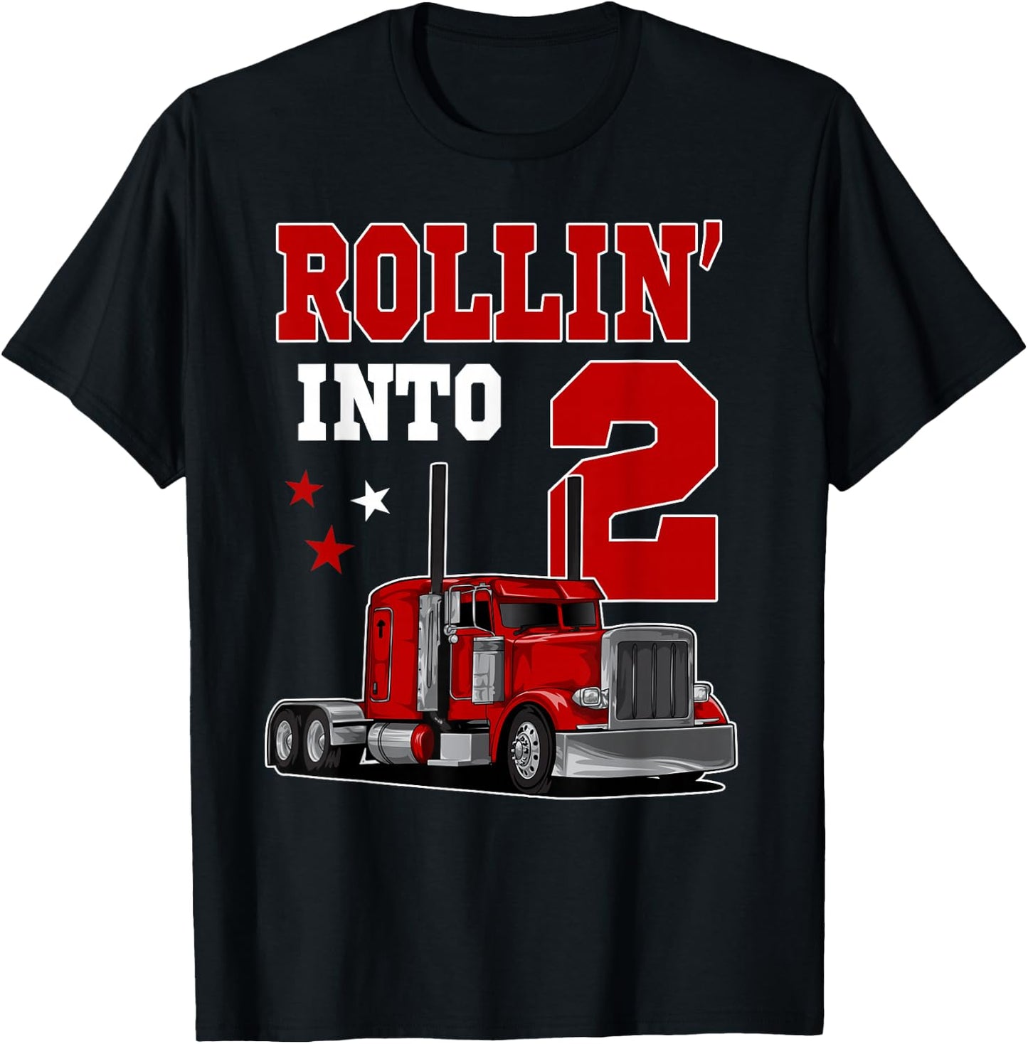 Rollin' Into 2nd Bday Semi Trailer Truck Theme 2 Year Old T-Shirt - T-Shirt | Black