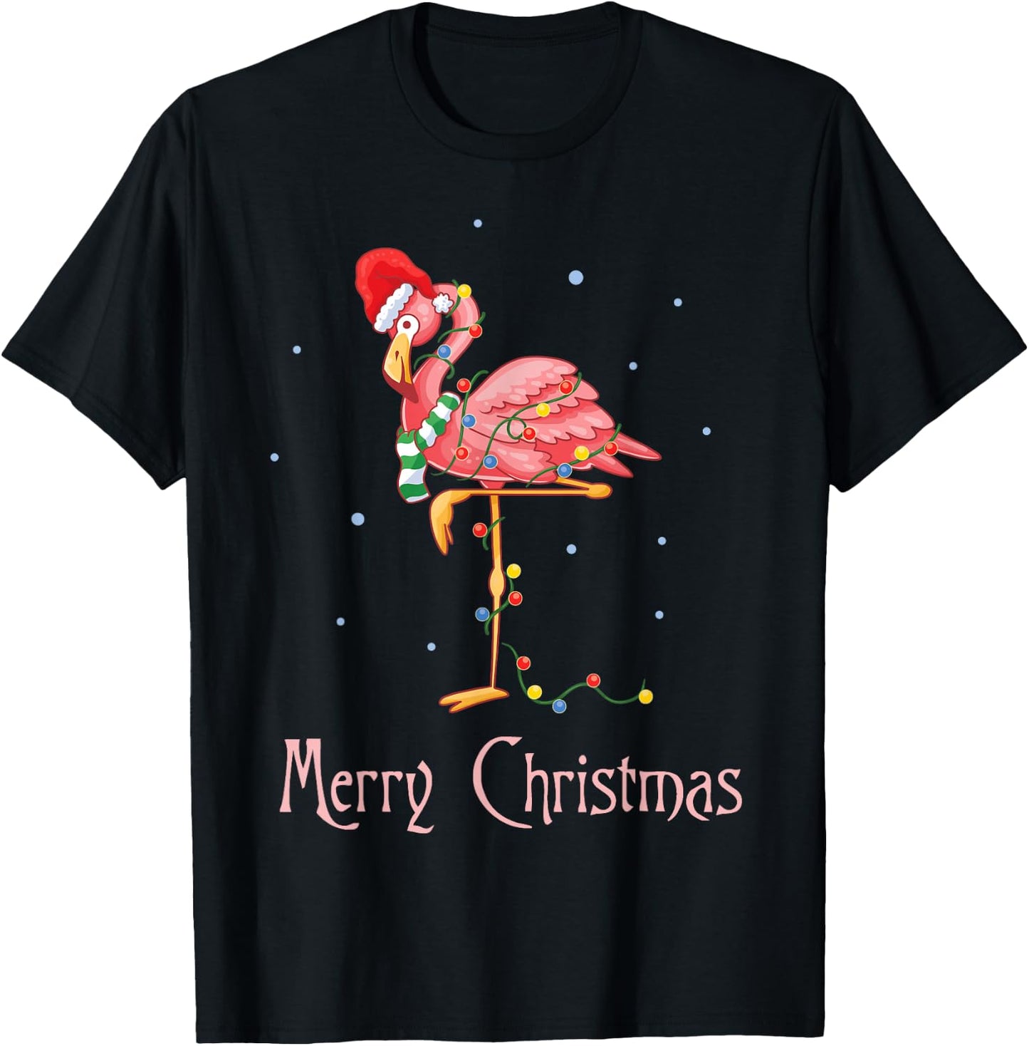 Merry Christmas Pink Flamingo Cute Xmas Costume T-Shirt - T-Shirt | Black