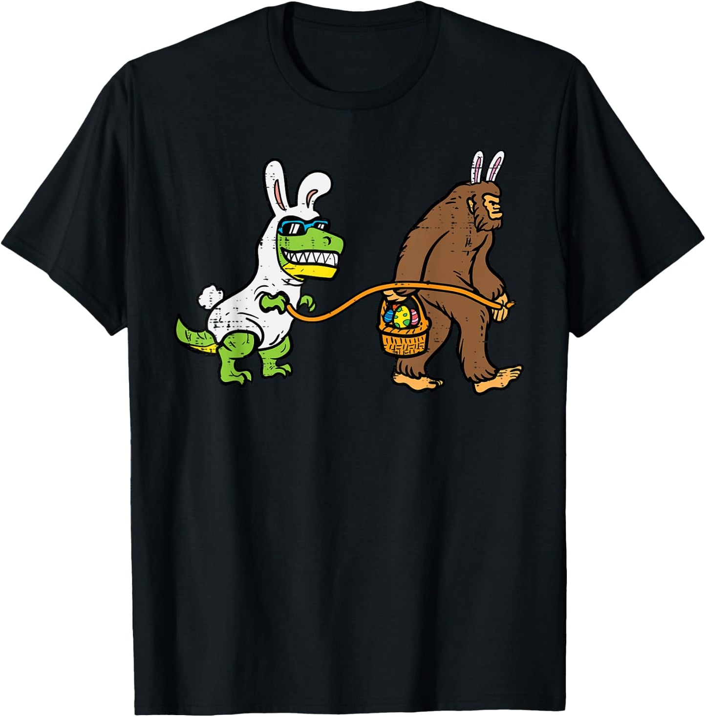 Easter Bunny Dino Bigfoot Sasquatch Trex Men Boys Kids Youth T-Shirt - T-Shirt | Black