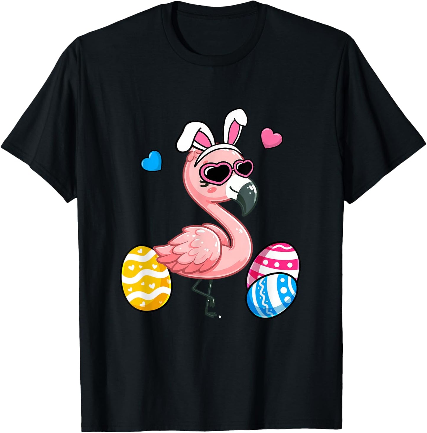 Cute Flamingo Bunny Ears Easter Day Boy Girl Kids T-Shirt - T-Shirt | Black