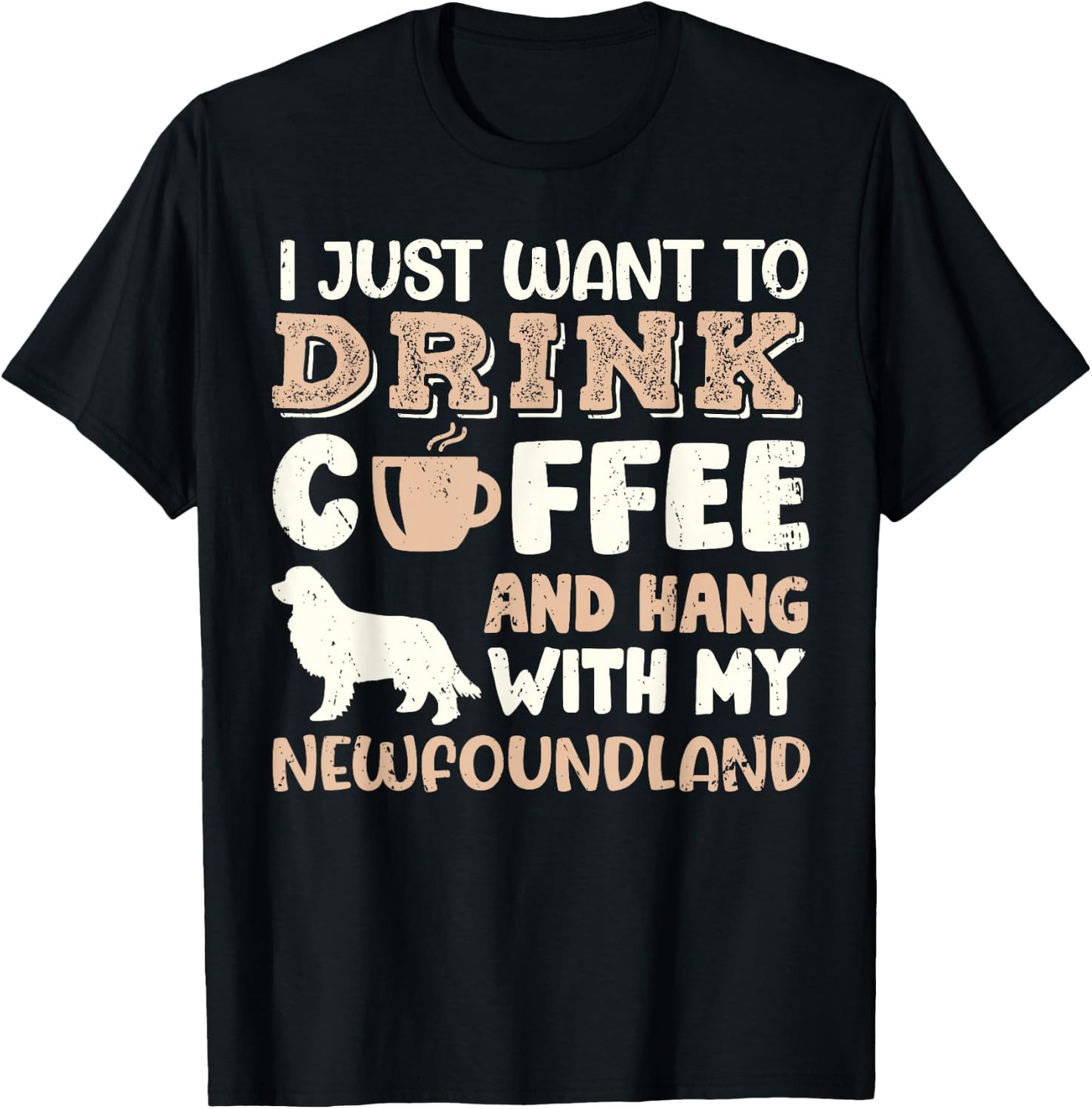Funny Newfoundland Drink Coffee Hand With Dog Mom Gift Men Women Girls Kids T-Shirt - T-Shirt | Black