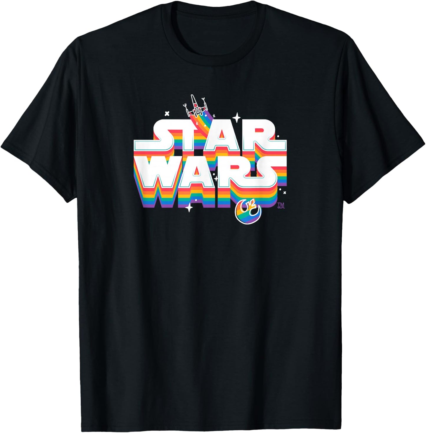 Star Wars Pride Rainbow Logo Rebel Symbol and X-Wing Fighter T-Shirt - T-Shirt | Black