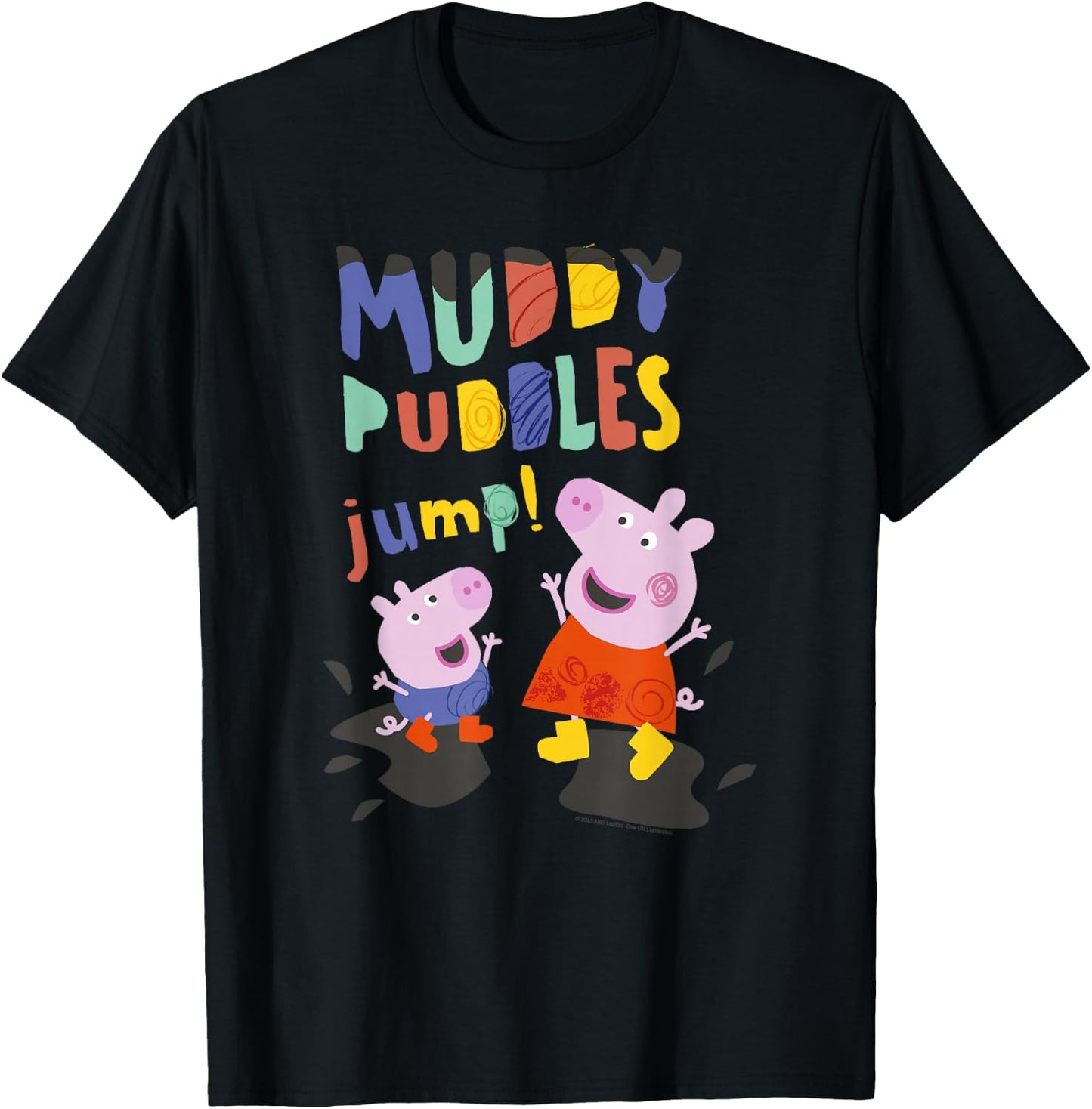 Peppa Pig Muddy Puddles Jump! Peppa & George Having Fun T-Shirt - T-Shirt | Black
