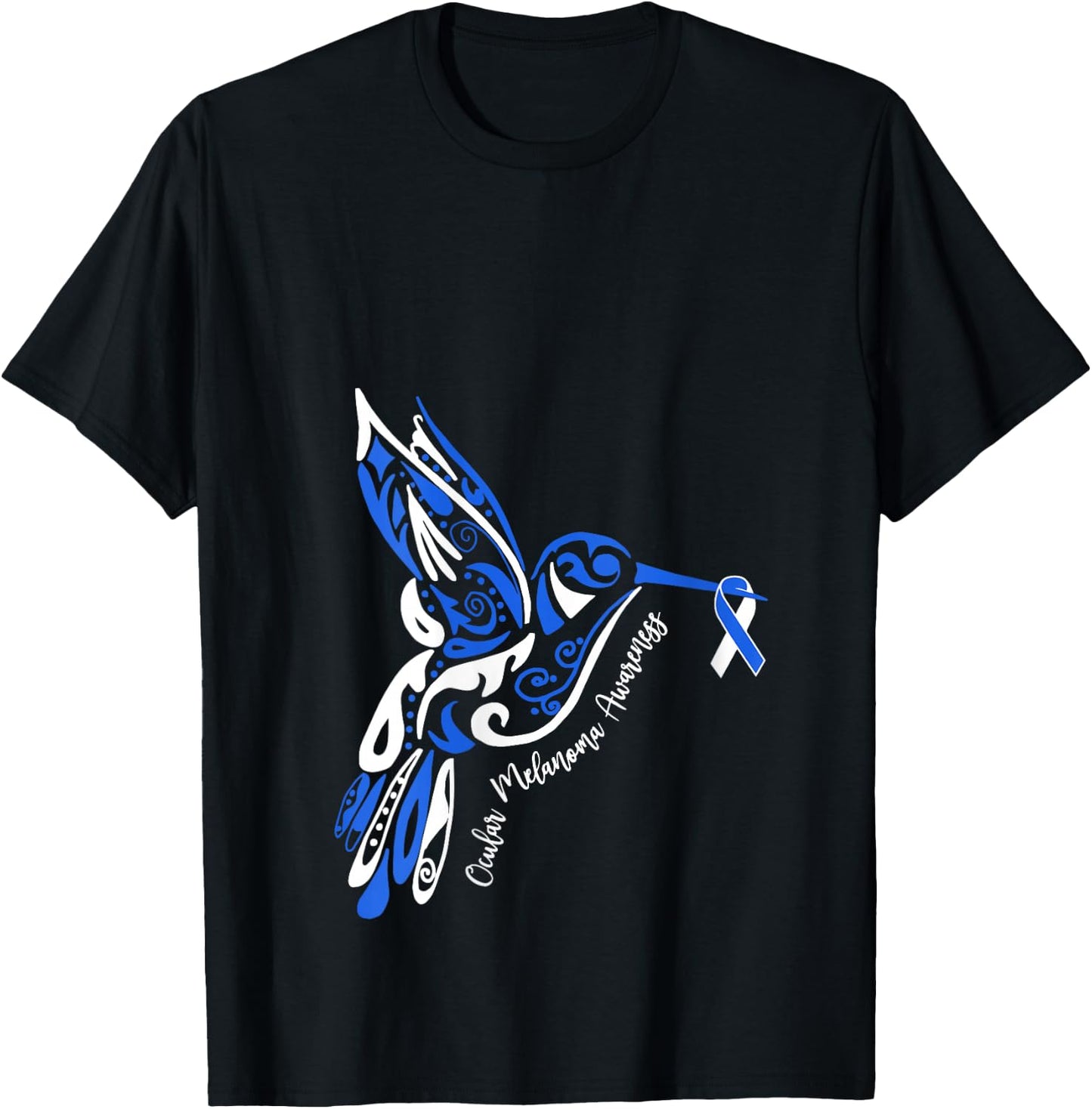 Ocular Melanoma Awareness Eye Cancer Hummingbird Ribbon V-Neck T-Shirt - T-Shirt | Black