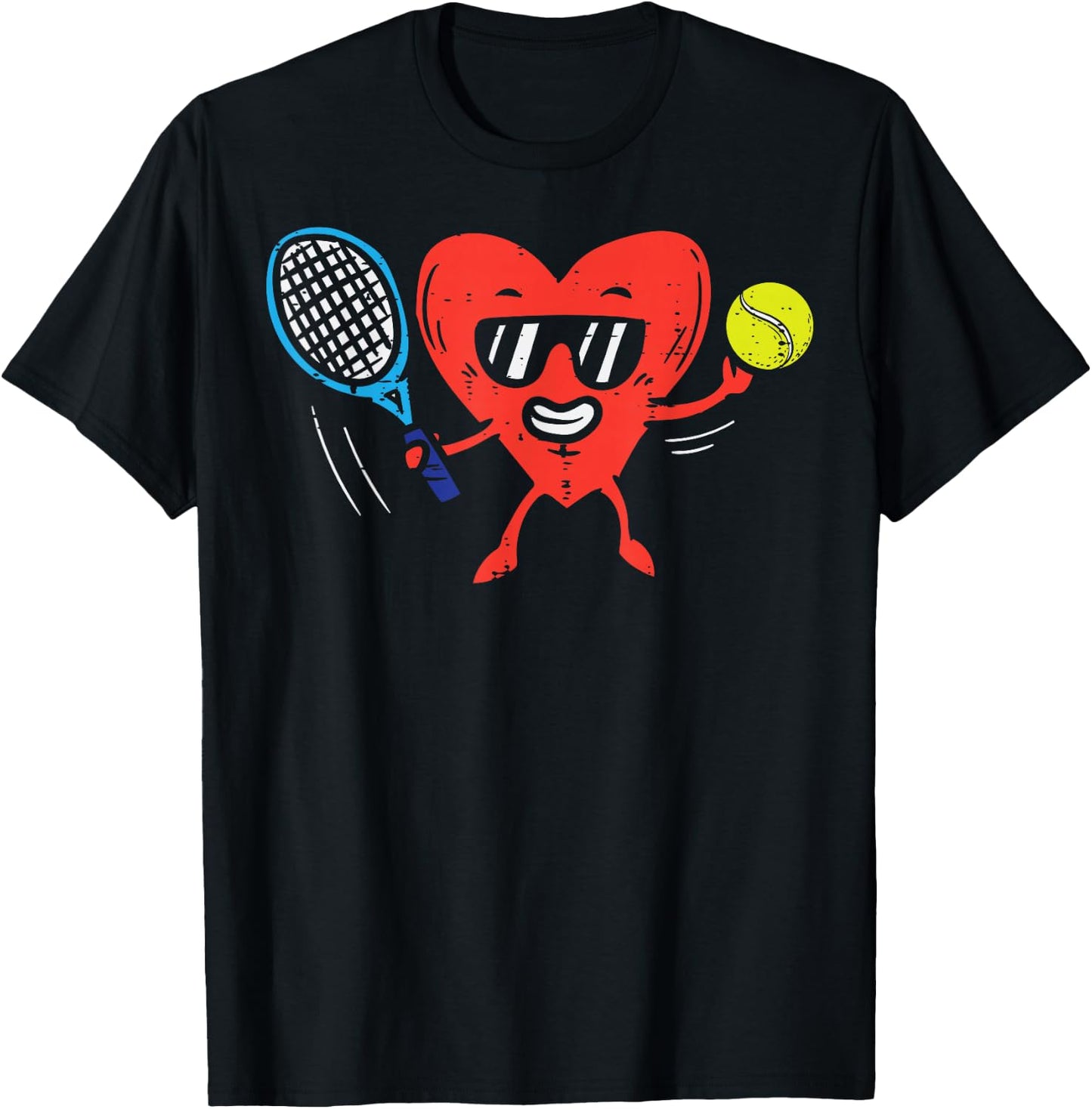 Heart Playing Tennis Cute Valentines Day Love Sports Player T-Shirt - T-Shirt | Black