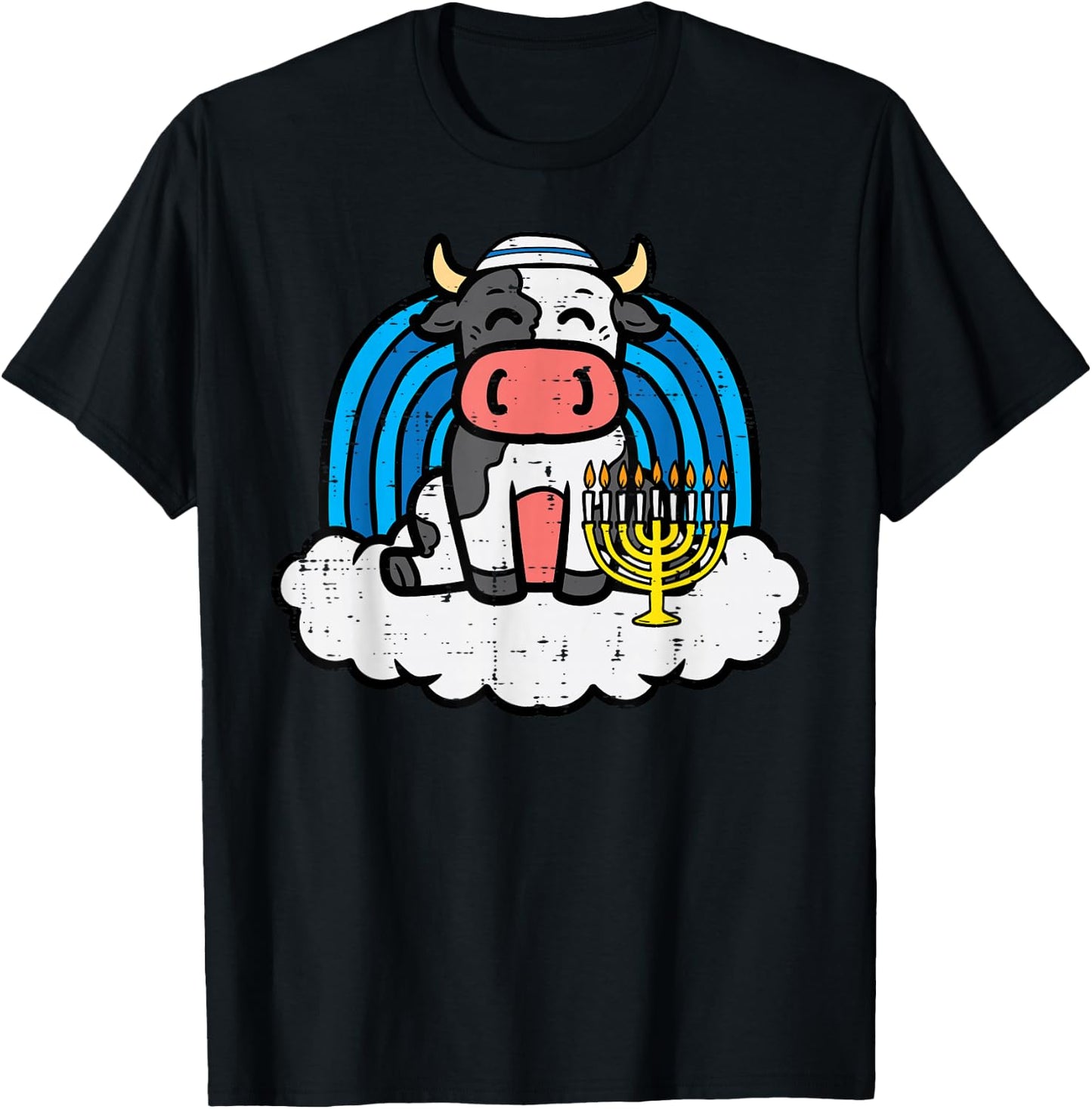 Hanukkah Cow Rainbow Chanukah Jewish Boys Girls Kid Toddler T-Shirt - T-Shirt | Black