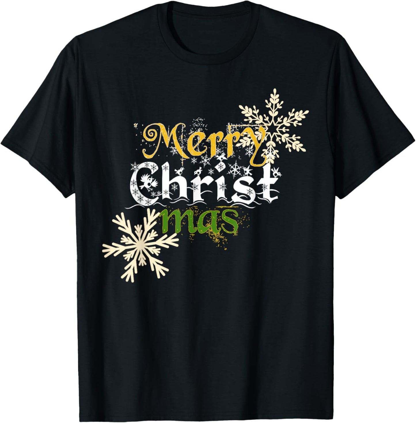 Christian Holiday Merry Christ Mas Snowflakes Christmas T-Shirt - T-Shirt | Black