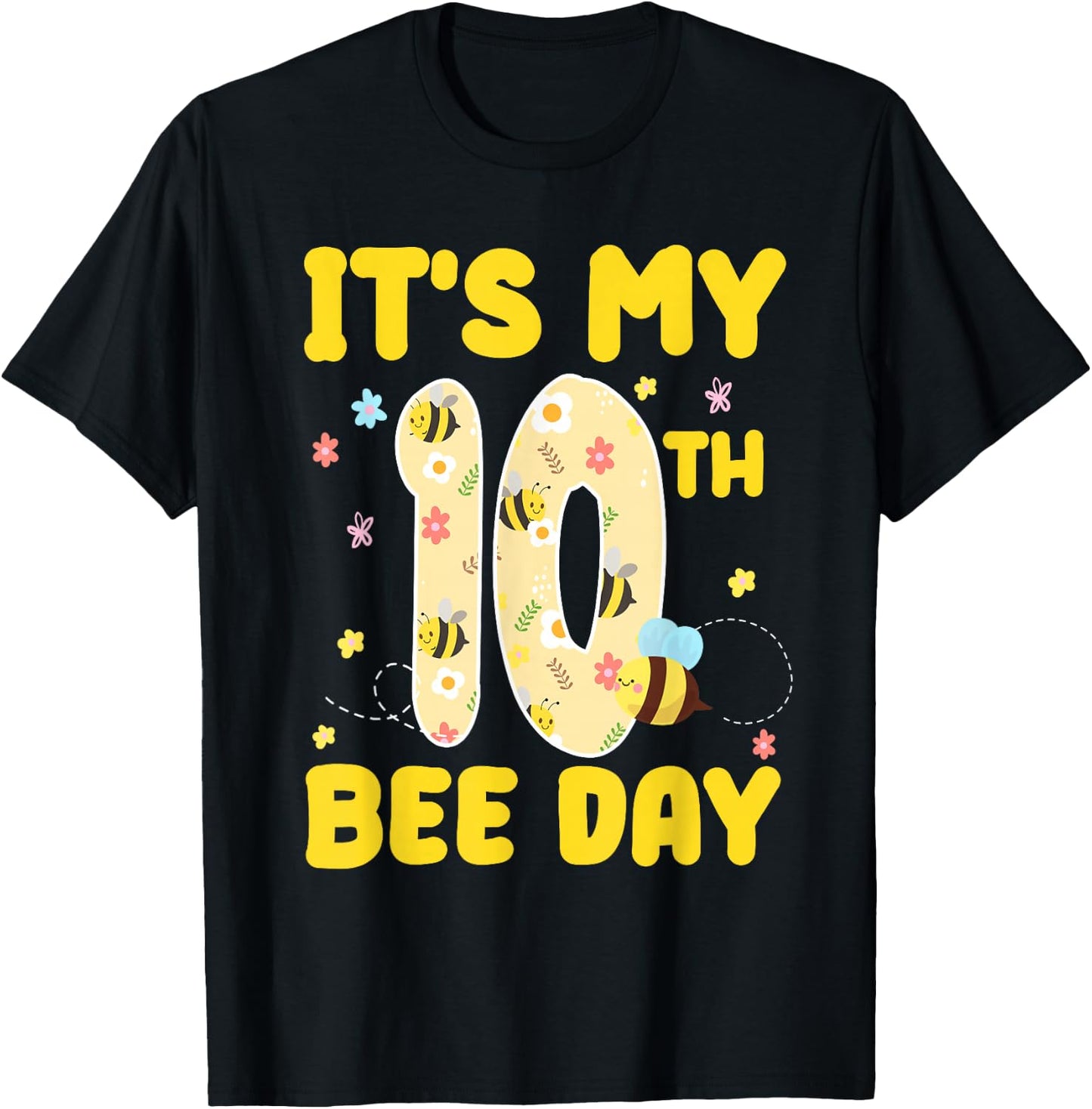 Kids It's My 10th Bee Day 10 Years Old Birthday Bee Party T-Shirt - T-Shirt | Black