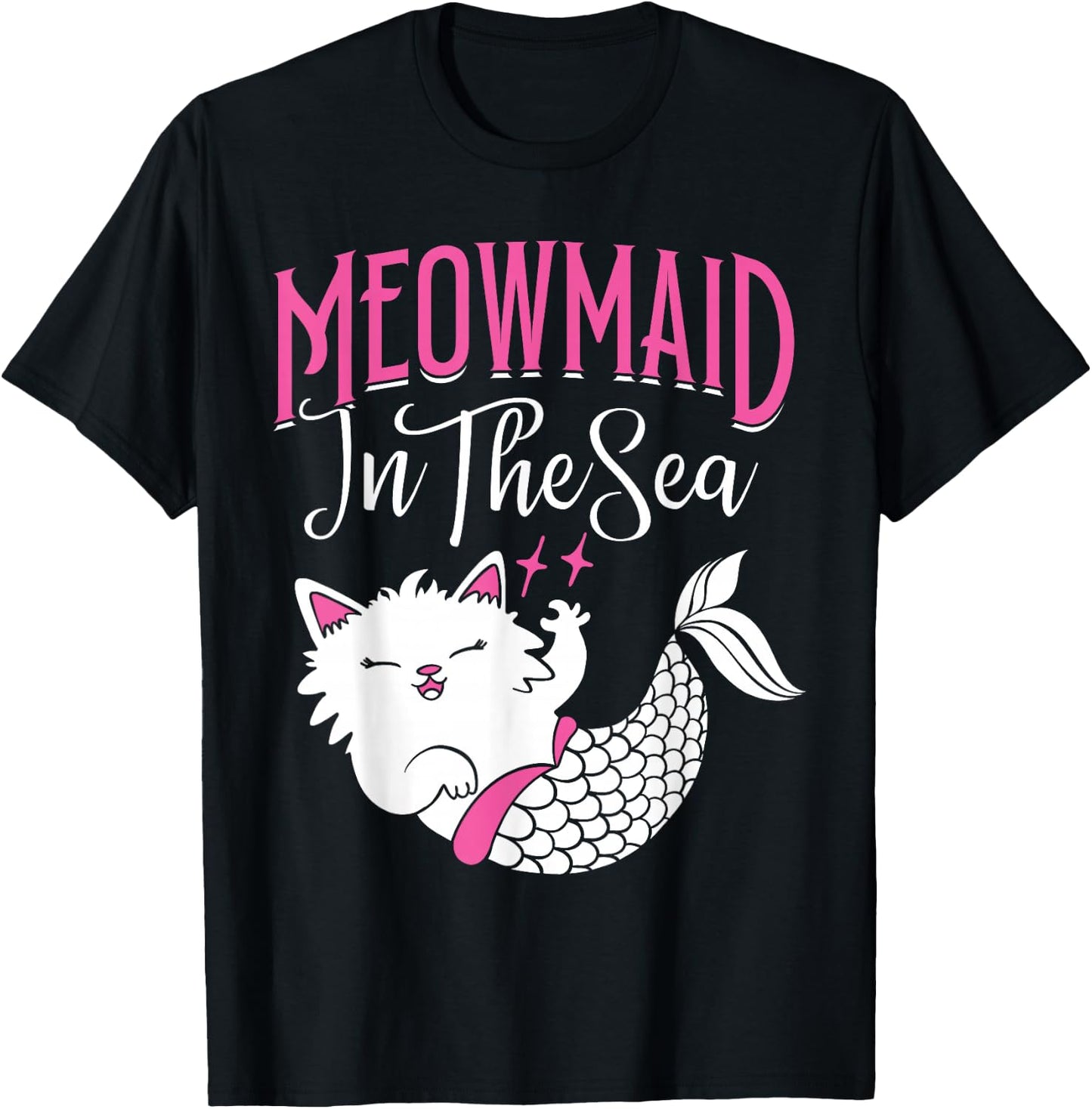 Mercat Meowmaid in the Sea Mermaid Cat T-Shirt - T-Shirt | Black