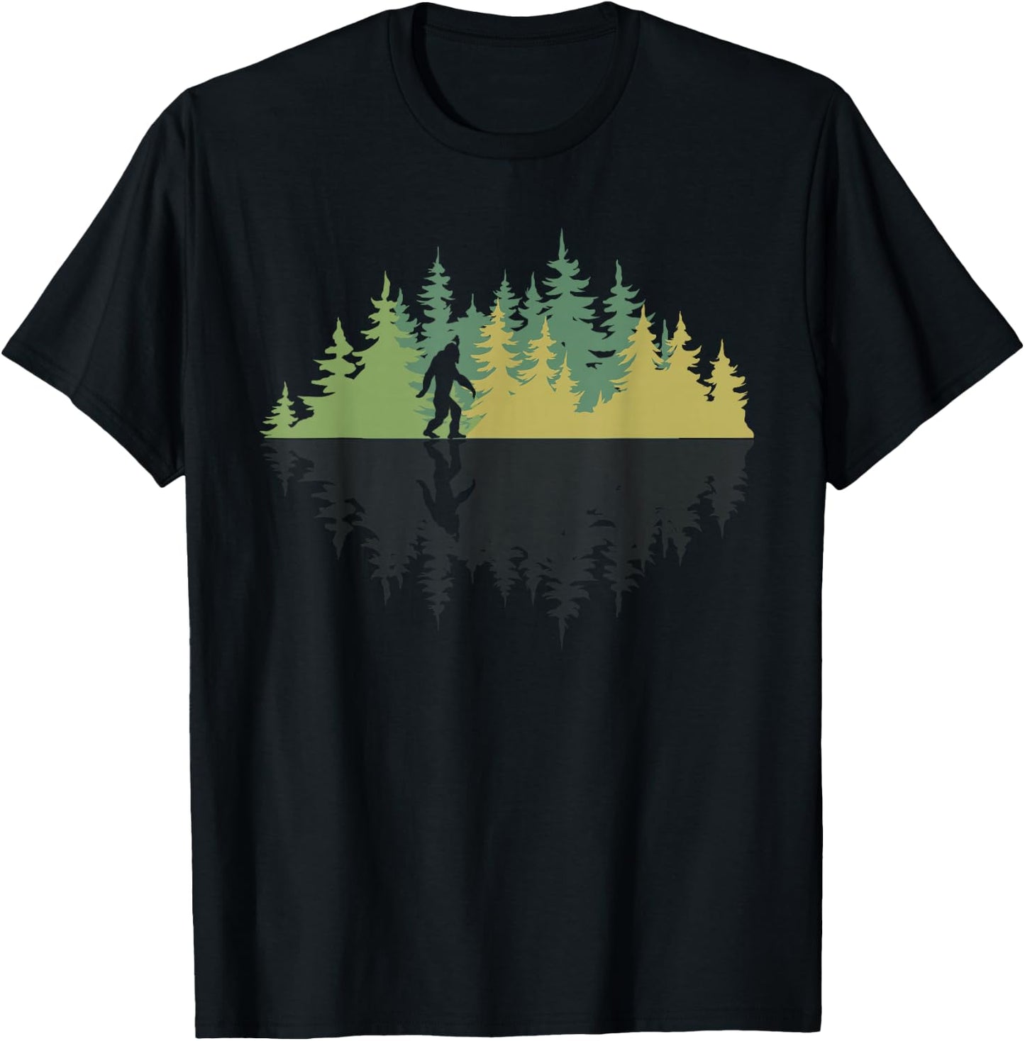 Reflection Forest Trees Sasquatch Conspiracy Yeti Bigfoot T-Shirt - T-Shirt | Black