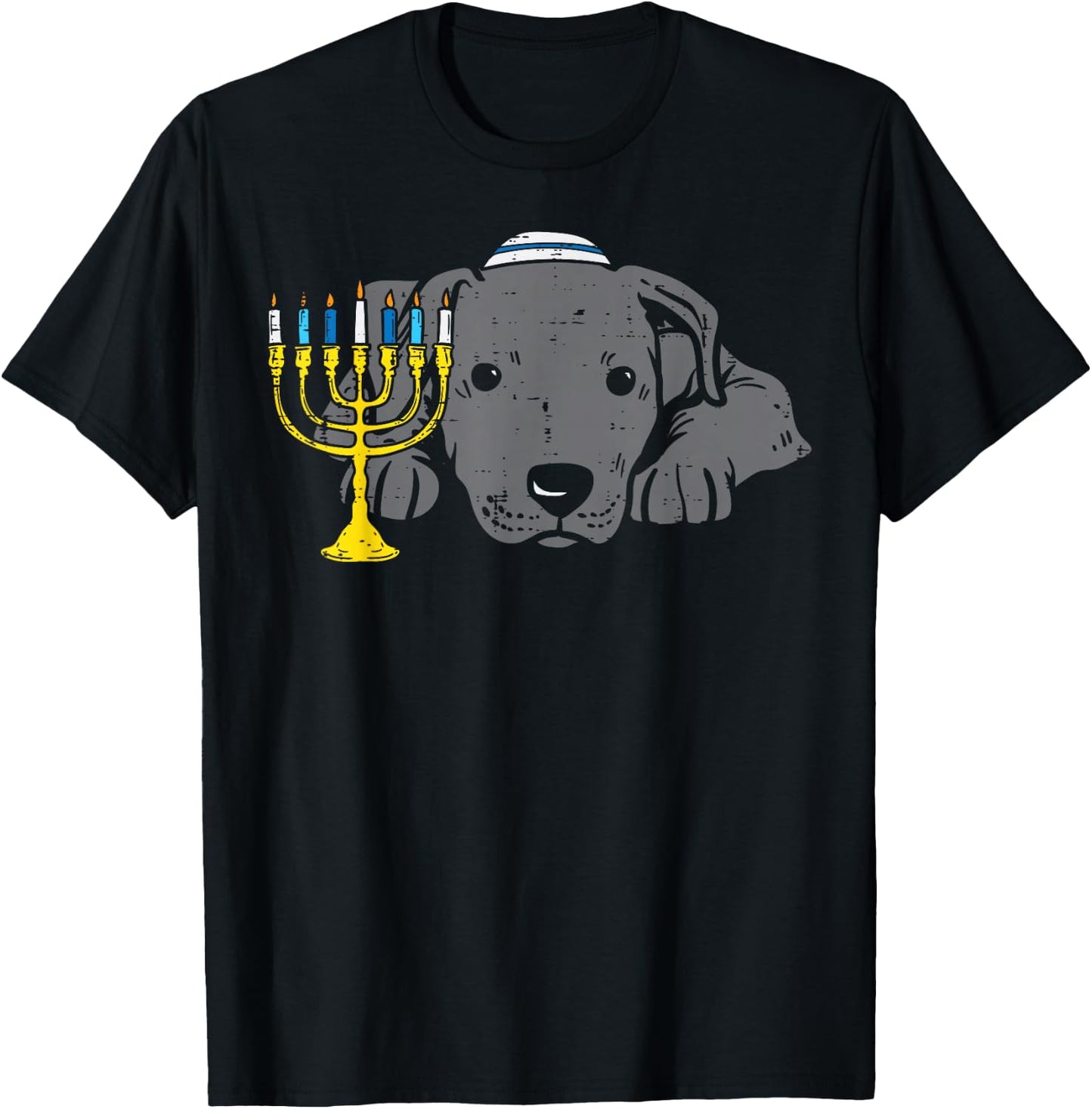 Jewish Pitbull Dog Menorah Hanukkah Pajamas Chanukah PJs T-Shirt - T-Shirt | Black