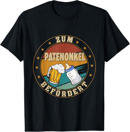 Men's with German Text "Zum Patenonkel beförder" [German Language], black, s T-Shirt - T-Shirt | Black