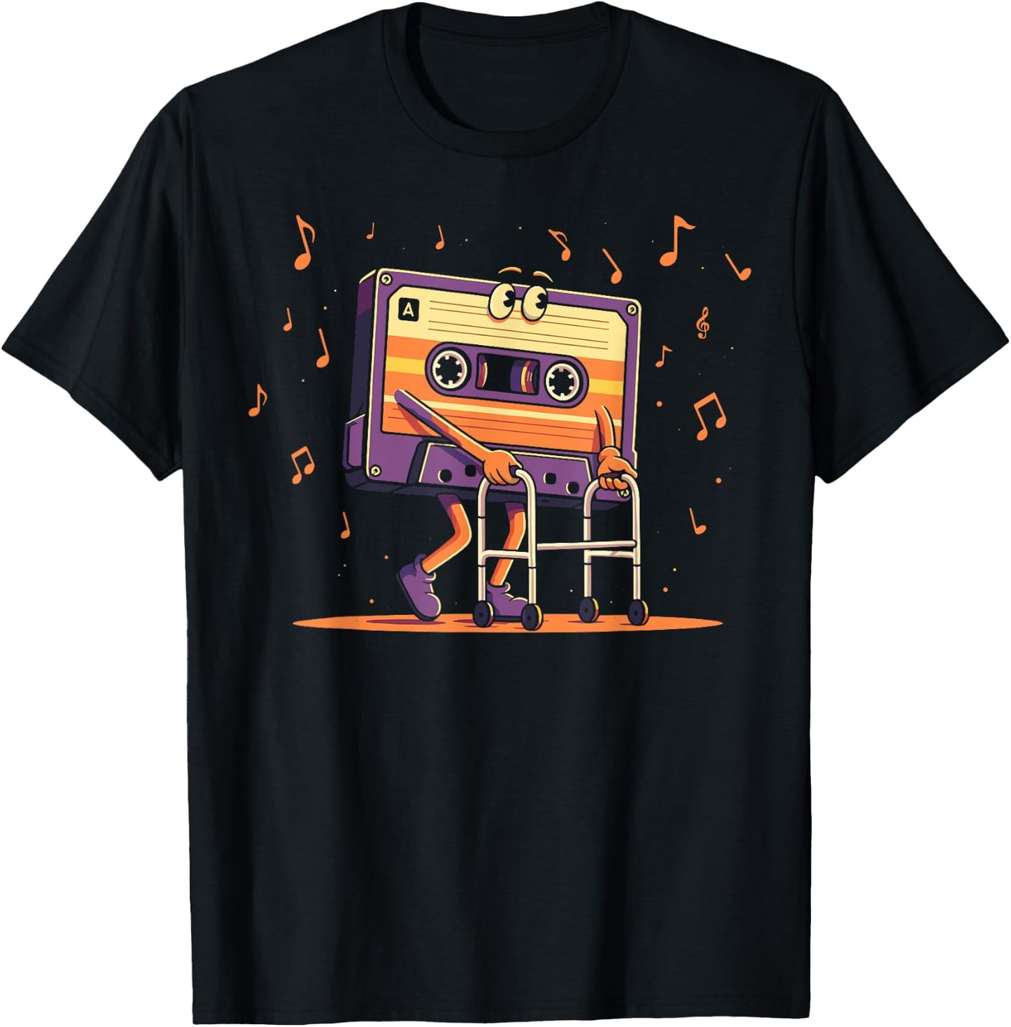 Colorful Cassette Tape with Walker Funny Music Lover T-Shirt - T-Shirt | Black