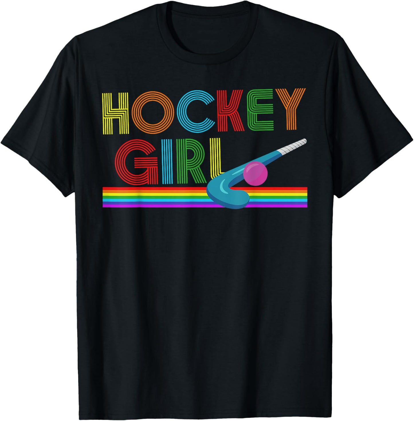 I Love Field Hockey Player HD0 Feldhockey Retro Hockey Girl , Damen, Mädchen, Kurzarm, , Schwarz, Multicolored, S T-Shirt - T-Shirt | Black