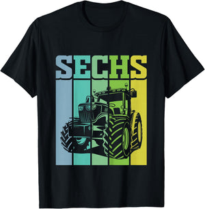 Children's Birthday Party 6 Years 6th Birthday Tractor , black T-Shirt - T-Shirt | Black