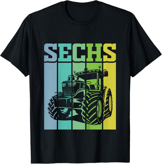 Children's Birthday Party 6 Years 6th Birthday Tractor , black T-Shirt - T-Shirt | Black