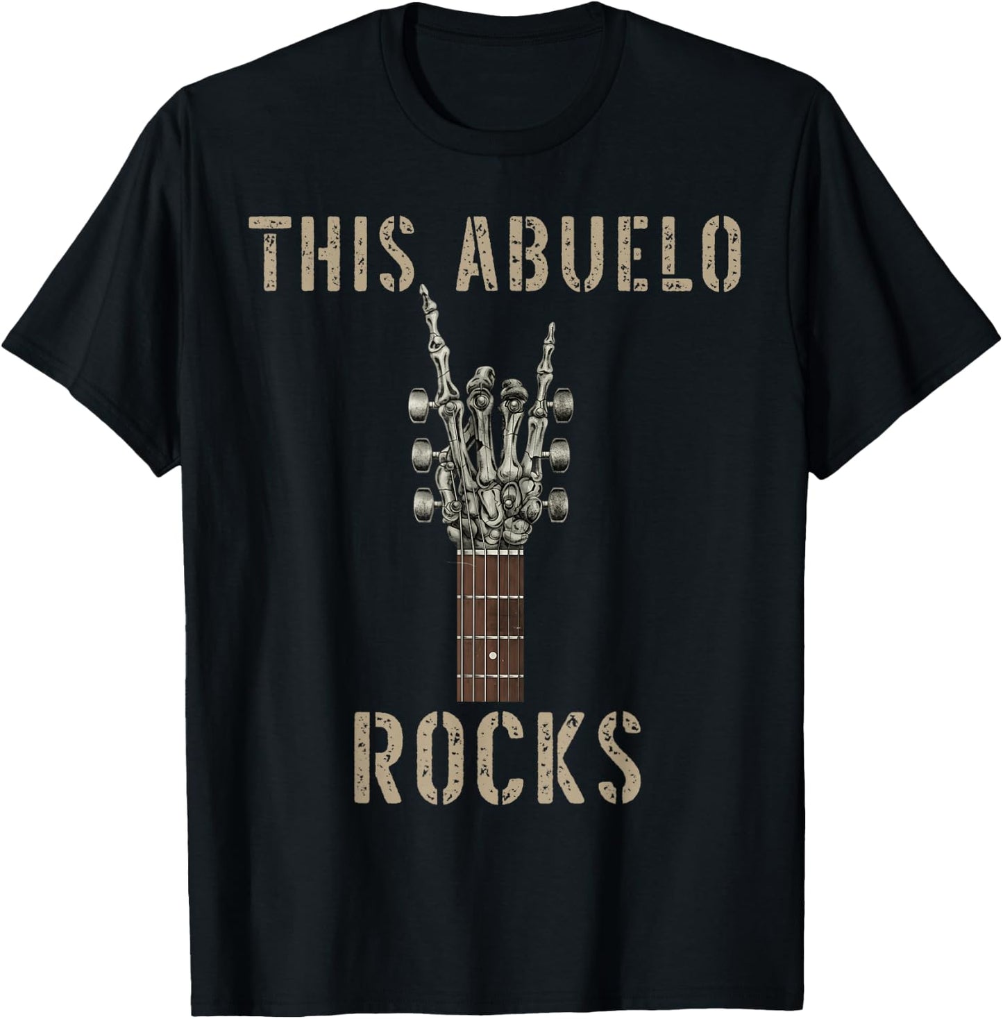 This Abuelo Rocks Skeleton Hand Rock Music Band Guitar T-Shirt - T-Shirt | Black