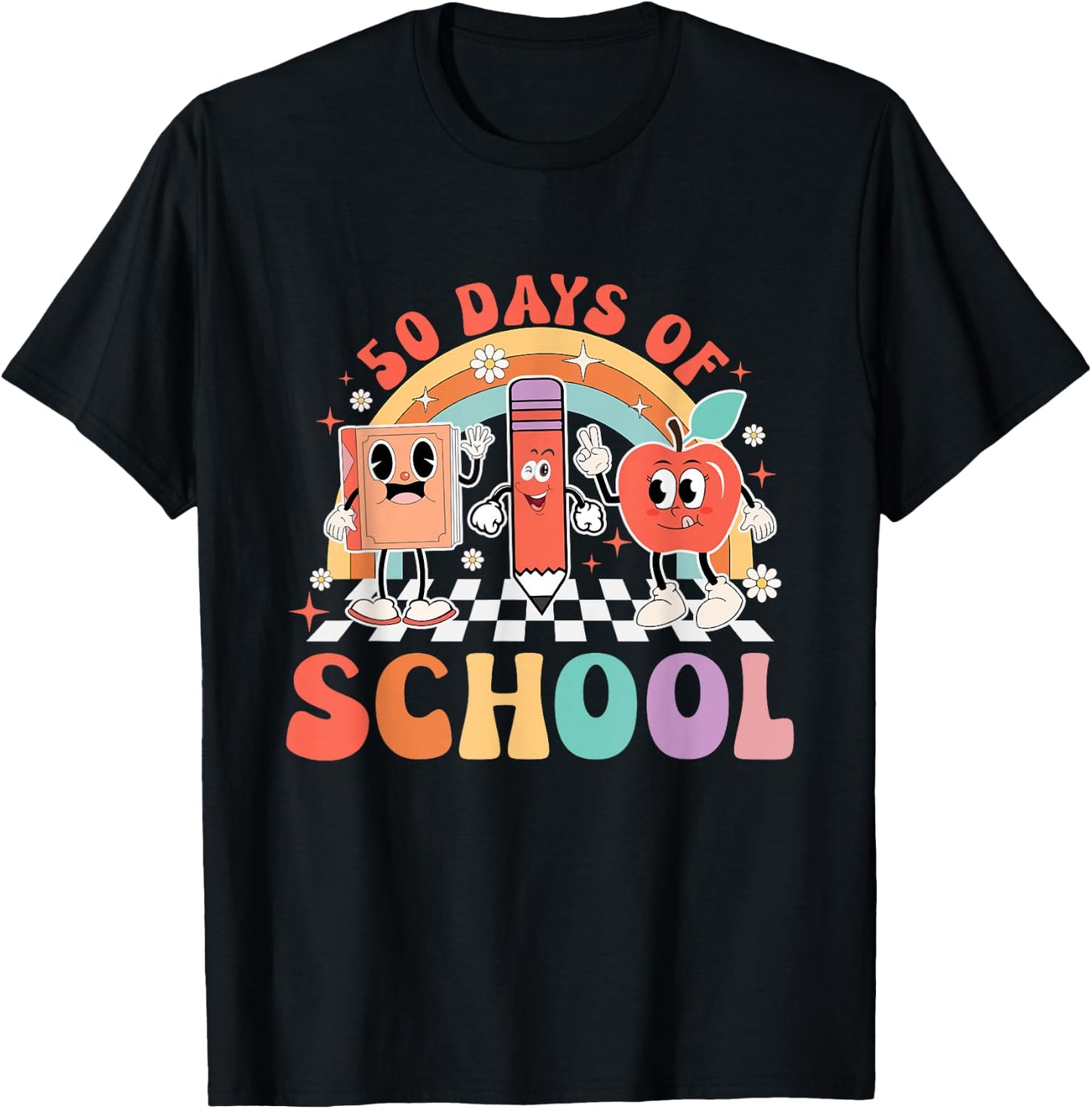 Retro 50 Days Of School Happy 50th Day Of School T-Shirt - T-Shirt | Black