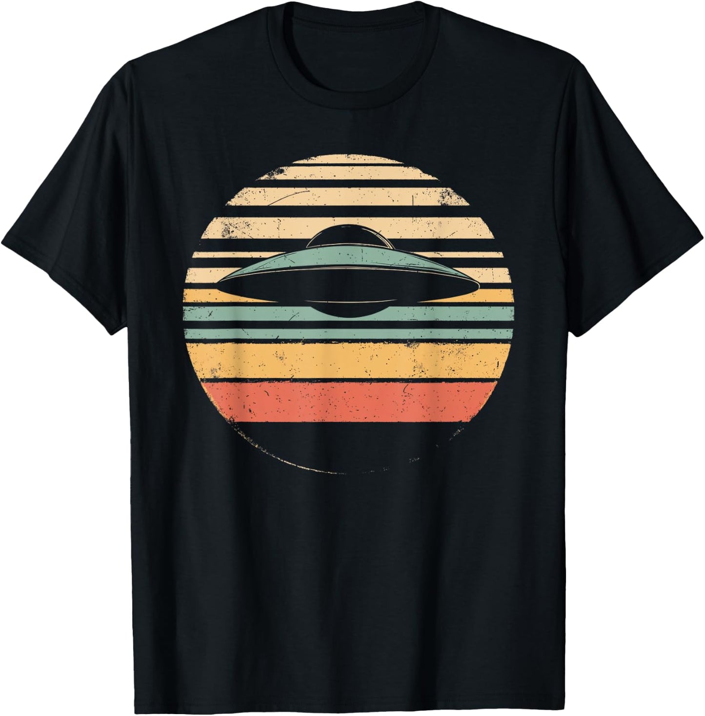 Vintage Retro Style Sunset Alien UFO Lovers Space Ship Funny T-Shirt - T-Shirt | Black