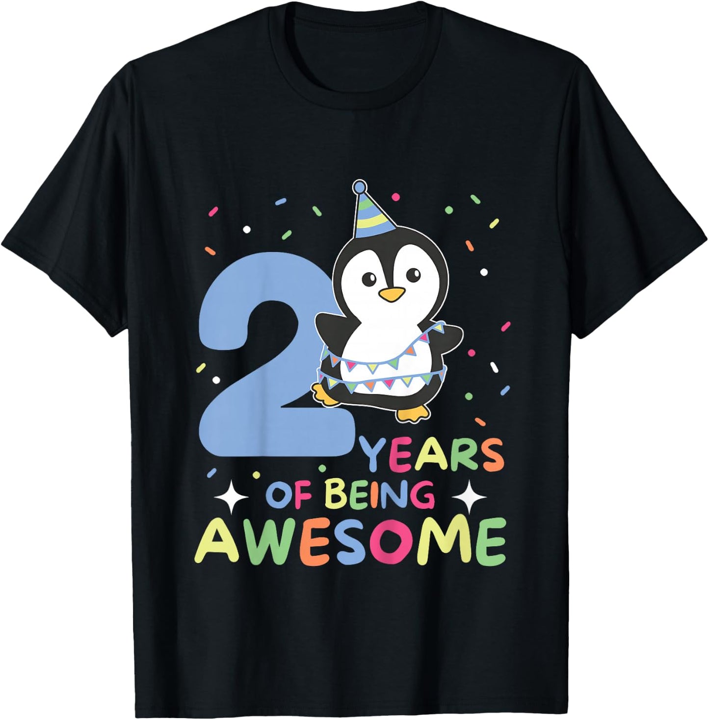 Penguin For The 2nd Birthday For Children Two Years Old T-Shirt - T-Shirt | Black