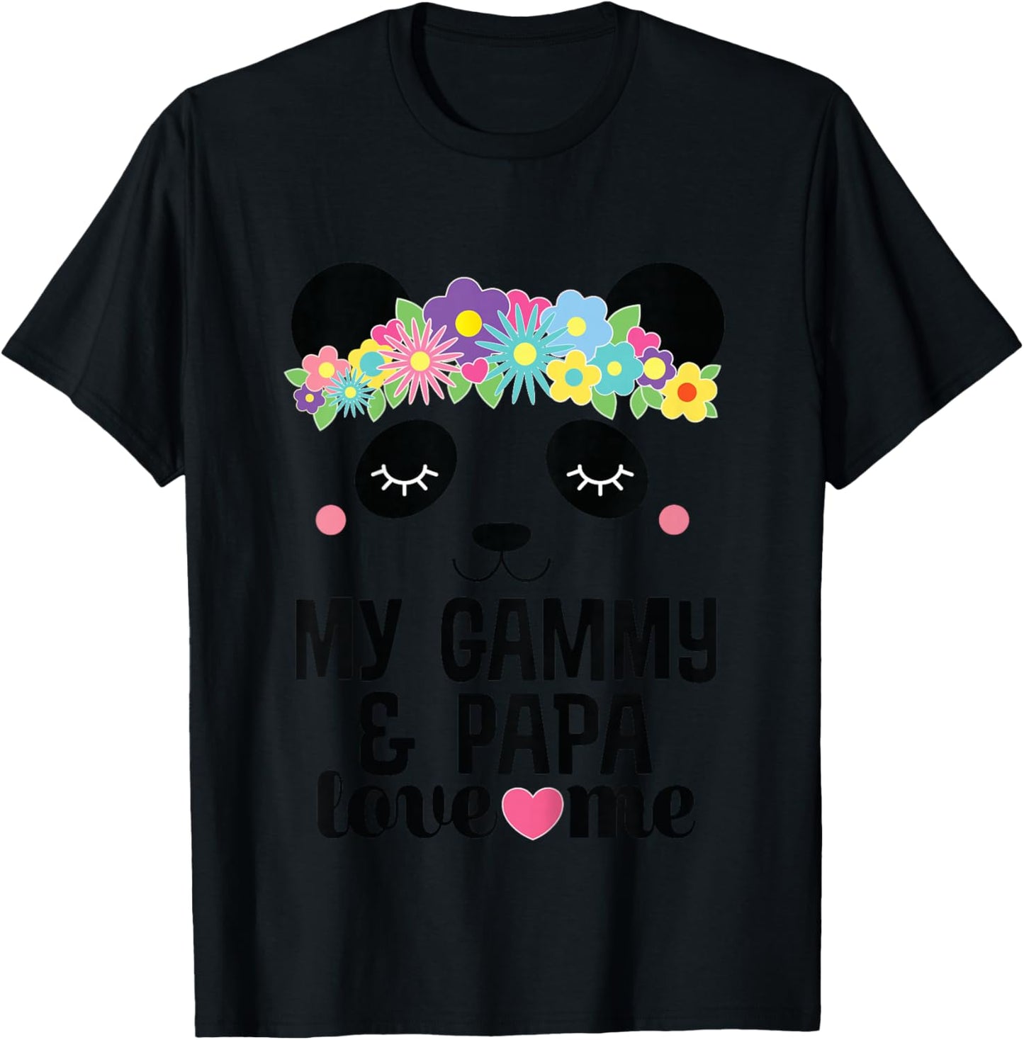 Kids My Gammy And Papa Love Me Granddaughter Panda T-Shirt - T-Shirt | Black