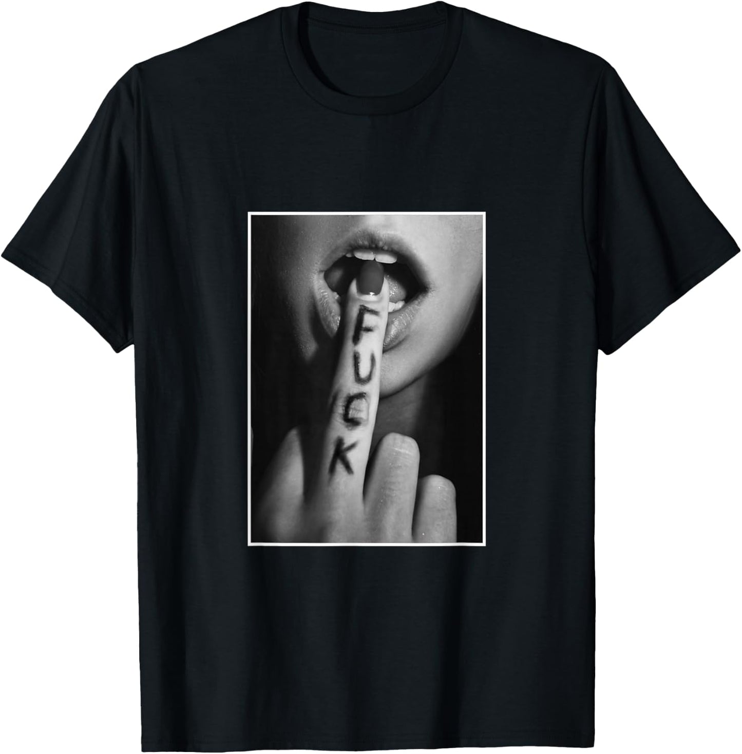 Woman Showing Middle Finger Black Print on Cool Design , black T-Shirt - T-Shirt | Black