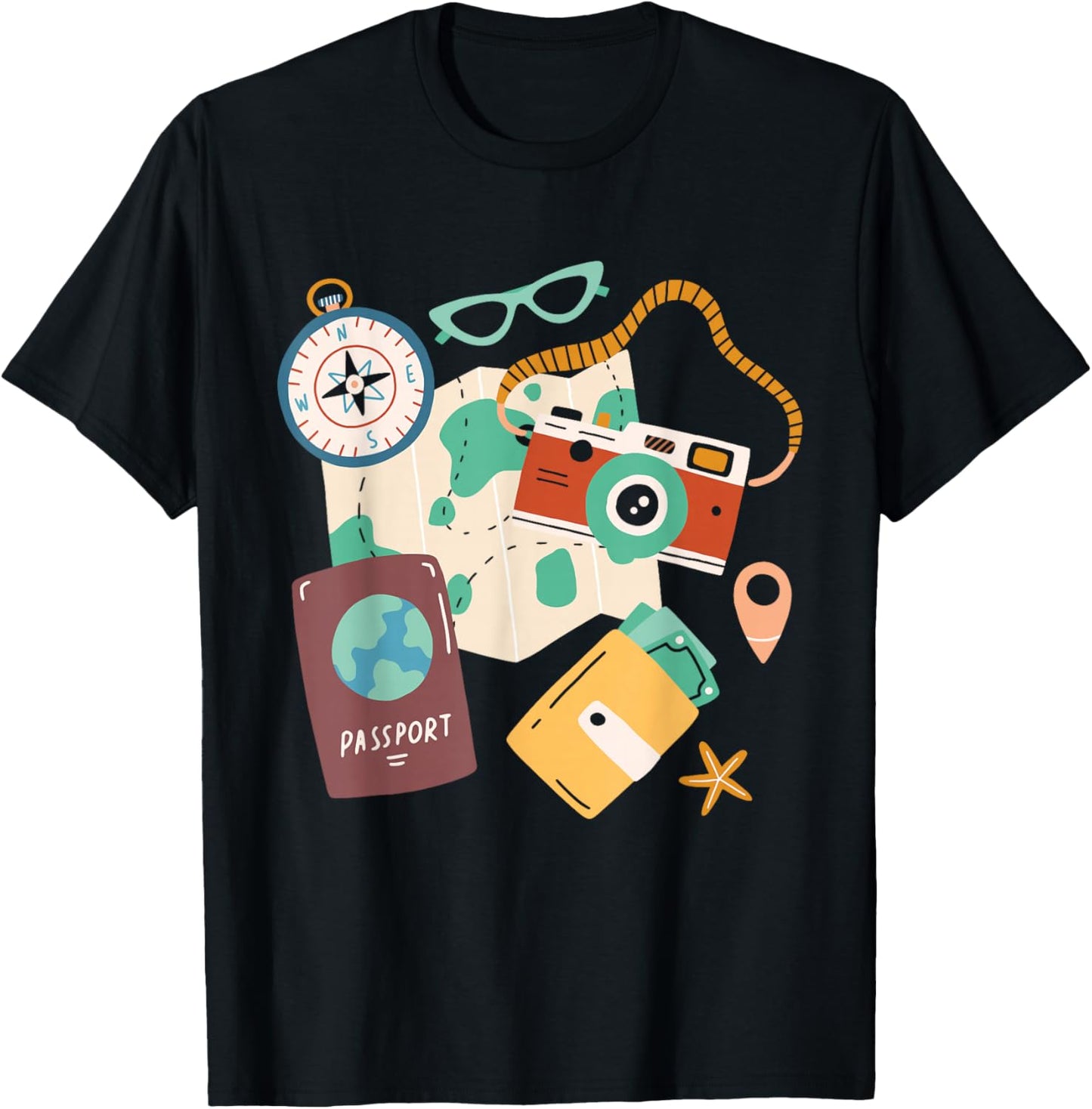 Tourist Holiday Costume Camera Passport Travel Holiday , black T-Shirt - T-Shirt | Black