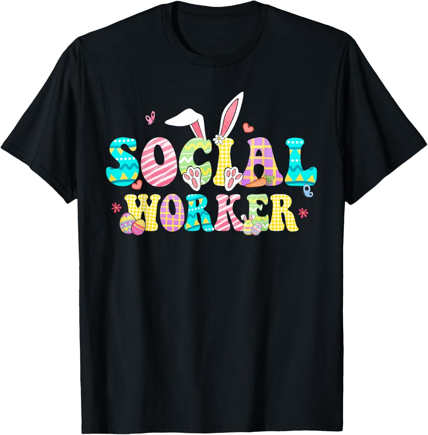 School Social Worker Happy Easter Bunny Eggs Rabbit T-Shirt - T-Shirt | Black